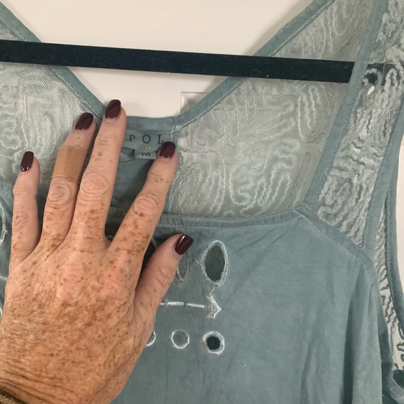 POL Blue Sleeveless Embellished Lace Top - Picture 2 of 3